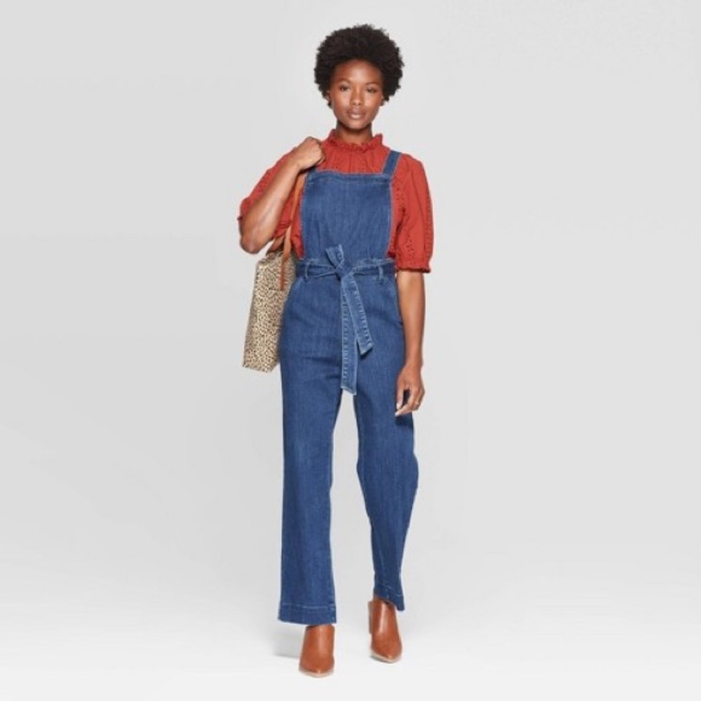 Denim Tie Front Overalls